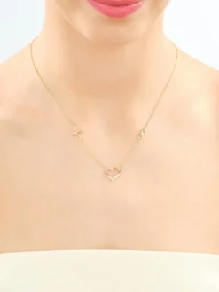 Sale Apart Naszyjnik z żółtego złota z diamentami - serce, nieskończoność, EKG serca - 0,006 ct - próba 585