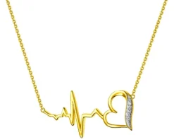 Sale Apart Naszyjnik z żółtego złota z diamentami - serce, EKG serca - 0,01 ct - próba 375