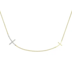 Apart Naszyjnik z żółtego złota z diamentami - krzyż - 0,06 ct - próba 585< Naszyjniki