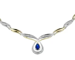 Apart Naszyjnik z żółtego złota z diamentami i szafirem - 45 cm - próba 585< Naszyjniki