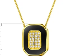 Outlet Apart Naszyjnik z żółtego złota z diamentami i emalią - 0,08 ct - próba 585