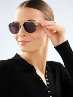 Best Elixa Okulary przeciwsłoneczne damskie, pilotki, srebrne