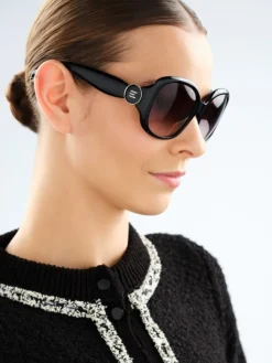 New Elixa Okulary przeciwsłoneczne damskie, okrągłe, czarne