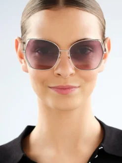 Elixa Okulary przeciwsłoneczne damskie, geometryczne, jasne srebrne< Okulary Przeciwsłoneczne