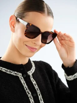 Hot Elixa Okulary przeciwsłoneczne damskie, prostokątne, brązowe
