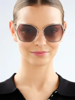 Elixa Okulary przeciwsłoneczne damskie, geometryczne, jasne złote< Okulary Przeciwsłoneczne