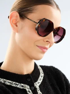 Outlet Elixa Okulary przeciwsłoneczne damskie, okrągłe, brązowe