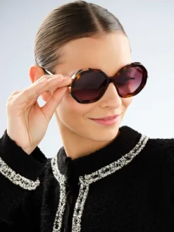 Outlet Elixa Okulary przeciwsłoneczne damskie, okrągłe, brązowe
