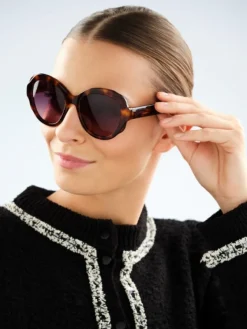 Elixa Okulary przeciwsłoneczne damskie, okrągłe, brązowe< Okulary Przeciwsłoneczne