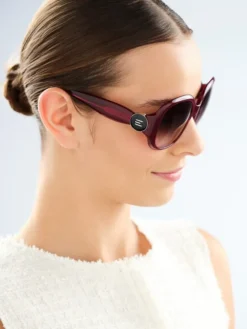 Elixa Okulary przeciwsłoneczne damskie, okrągłe, bordowe< Okulary Przeciwsłoneczne