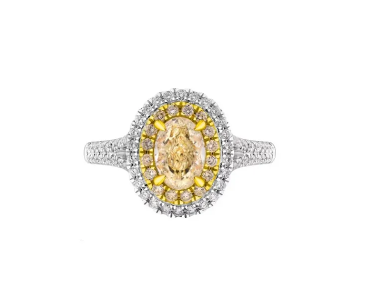 Hot Apart Pierścionek z białego i żółtego złota z diamentami - VS2/Fancy Light Yellow - 1,57 ct - próba 750