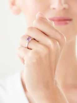 Sale Apart Pierścionek z białego złota z diamentami i ametystem - próba 585