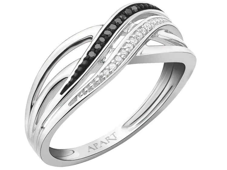 Apart Pierścionek z białego złota z diamentami - 0,04 ct - próba 585< Pierścionki