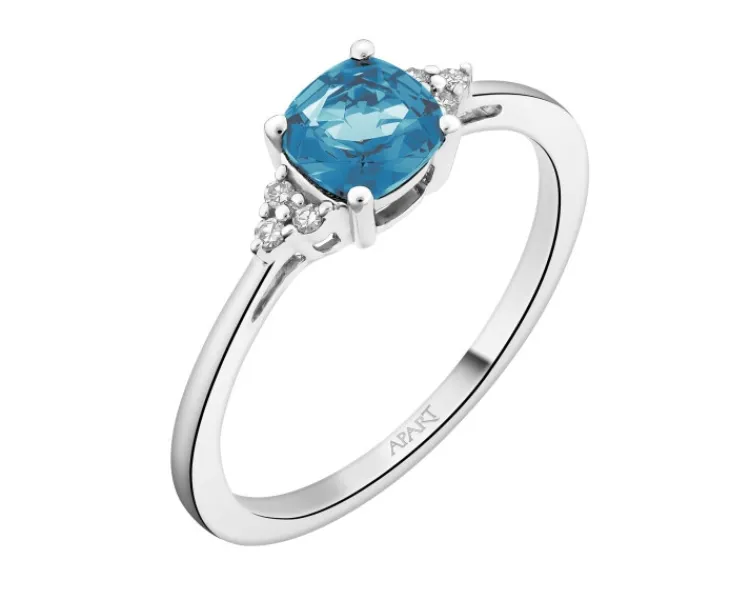 Online Apart Pierścionek z białego złota z diamentami i topazem London Blue - próba 585