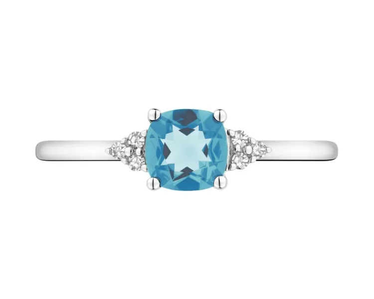 Online Apart Pierścionek z białego złota z diamentami i topazem London Blue - próba 585
