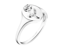 Apart Pierścionek z białego złota z diamentami - sygnet - róża - 0,006 ct - próba 585< Wszystkie