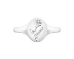 Apart Pierścionek z białego złota z diamentami - sygnet  - róża - 0,006 ct - próba 585< Wszystkie