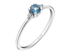 Discount Apart Pierścionek z białego złota z brylantami i topazem London Blue - próba 375