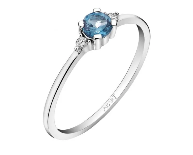 Discount Apart Pierścionek z białego złota z brylantami i topazem London Blue - próba 375
