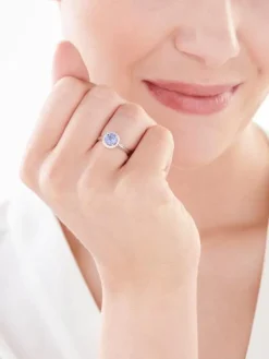 Online Apart Pierścionek z białego złota z diamentami i tanzanitem - próba 585