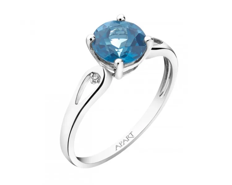 New Apart Pierścionek z białego złota z diamentami i topazem London Blue - próba 375