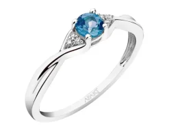 Apart Pierścionek z białego złota z diamentami i topazem London Blue - próba 375< Pierścionki