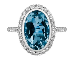 Hot Apart Pierścionek z białego złota z brylantami i topazem London Blue - próba 585