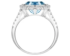 Hot Apart Pierścionek z białego złota z brylantami i topazem London Blue - próba 585