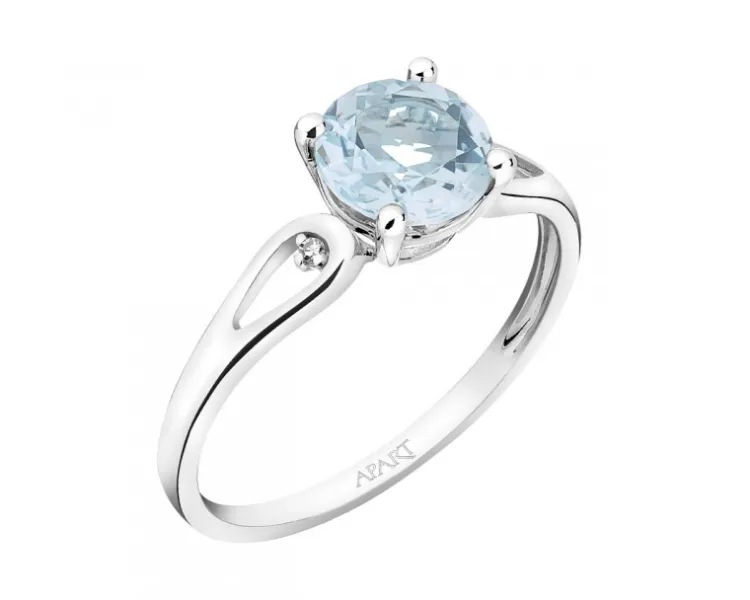 Apart Pierścionek z białego złota z diamentami i topazem Sky Blue - próba 375< Pierścionki