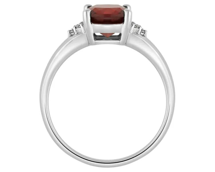 Apart Pierścionek z białego złota z diamentami i granatem - próba 585< Pierścionki