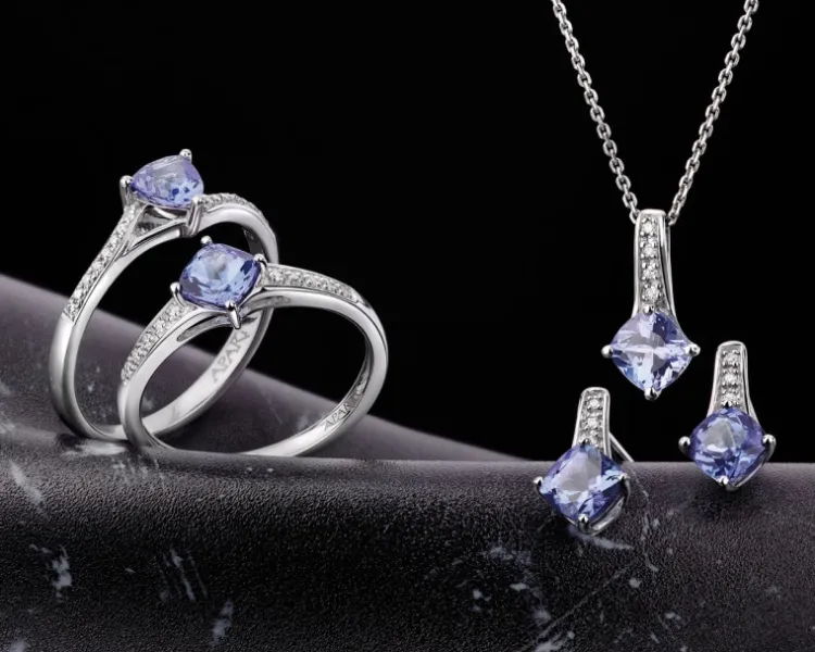 Apart Pierścionek z białego złota z diamentami i tanzanitem - próba 585