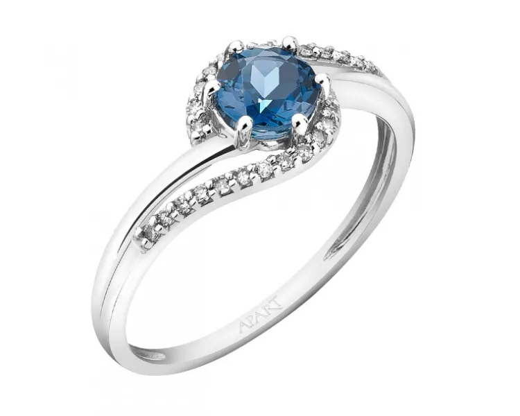 Hot Apart Pierścionek z białego złota z diamentami i topazem London Blue - próba 375
