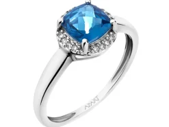 Apart Pierścionek z białego złota z diamentami i topazem London Blue - próba 375< Pierścionki