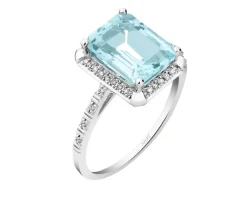 Apart Pierścionek z białego złota z diamentami i topazem Sky Blue - próba 585< Pierścionki