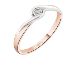 New Apart Pierścionek z różowego i białego złota z brylantem - 0,02 ct - próba 375