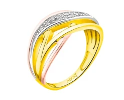 Sale Apart Pierścionek z żółtego, białego i różowego złota z diamentami - 0,07 ct - próba 585