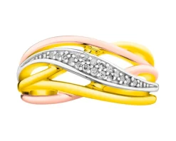 Sale Apart Pierścionek z żółtego, białego i różowego złota z diamentami - 0,07 ct - próba 585