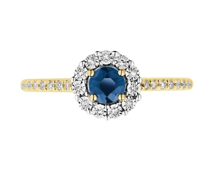 Discount Apart Pierścionek z żółtego i białego złota z diamentami i szafirem - próba 585