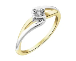 Hot Apart Pierścionek z żółtego i białego złota z brylantem - 0,04 ct - próba 585