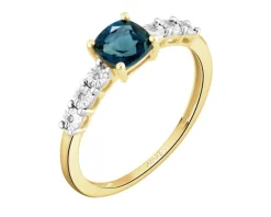 Online Apart Pierścionek z żółtego i białego złota z diamentami i topazem London Blue - próba 375