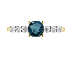 Online Apart Pierścionek z żółtego i białego złota z diamentami i topazem London Blue - próba 375