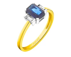Apart Pierścionek z żółtego i białego złota z diamentami i szafirem - próba 585< Pierścionki