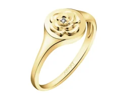 Clearance Apart Pierścionek z żółtego złota z diamentem - sygnet - kwiat - 0,004 ct - próba 375