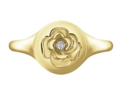 Clearance Apart Pierścionek z żółtego złota z diamentem - sygnet - kwiat - 0,004 ct - próba 375