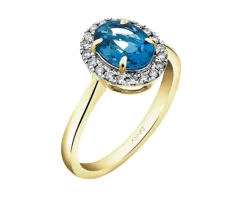 Discount Apart Pierścionek z żółtego złota z diamentami i topazem London Blue - próba 585