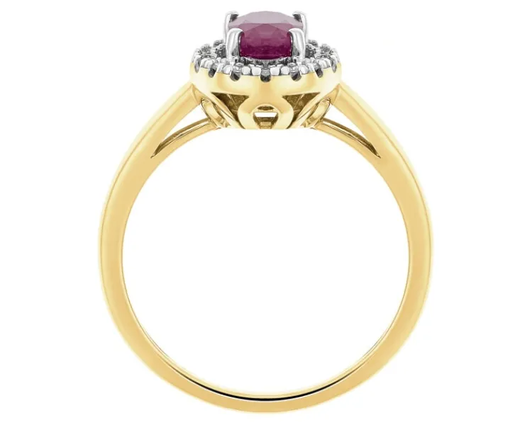 Clearance Apart Pierścionek z żółtego złota z diamentami i rubinem - próba 585