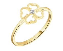 Hot Apart Pierścionek z żółtego złota z diamentem - koniczyna - 0,006 ct - próba 375