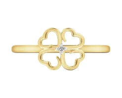 Hot Apart Pierścionek z żółtego złota z diamentem - koniczyna - 0,006 ct - próba 375
