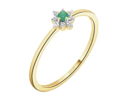 Hot Apart Pierścionek z żółtego złota z diamentami i szmaragdem - próba 585