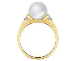 Sale Apart Pierścionek z żółtego złota z diamentami i perłą - próba 585